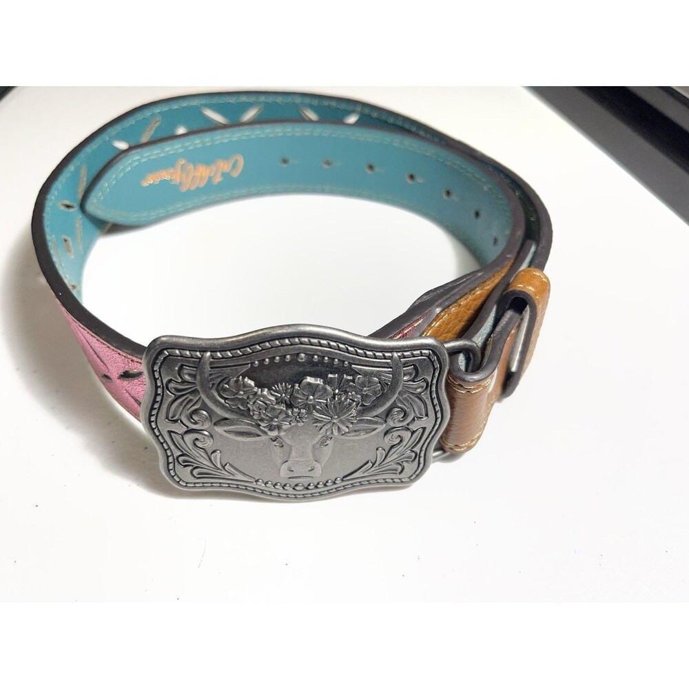 Catchfly Western Studio Belt & Buckle Cow Floral Cutouts Shimmer 2108BE2 Medium
